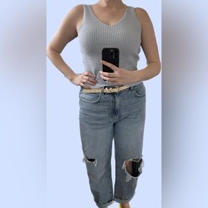 Vince. Ribbed light blue cropped sweater tank top. Size Medium.